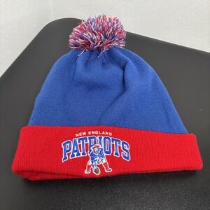 New England Patriots Mitchell & Ness Cuffed Beanie Pom Pom Hat Unisex 1 Size VTG